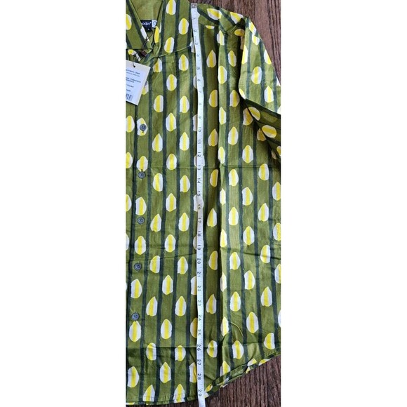 Woodin Mens Large African Pattern Long Sleeve Button Down Green Dress Shirt New - Picture 8 of 12
